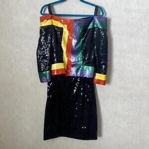 ANN LAWRENCE black colorful vintage all over sequin two piece sent sz 10